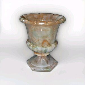 NYC Vogue Merc USA Slag Glass Akro Agate Urn Toothpick Holder Orange Green White